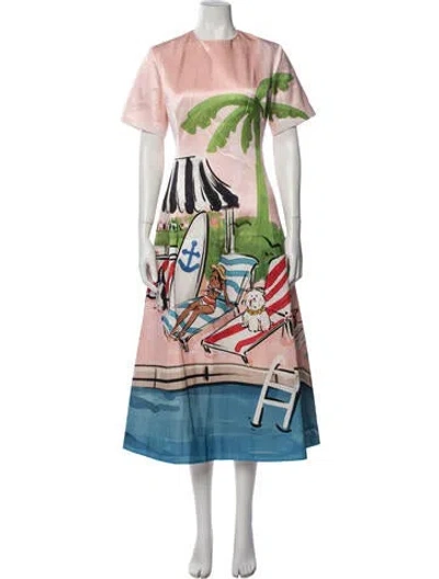 Pre-owned Leo Lin Graphic Print Midi Length Dress In Multicolor