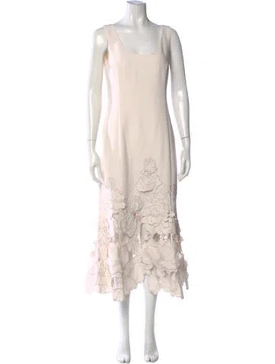 Pre-owned Leo Lin Graphic Print Midi Length Dress W/ Tags In Neutral