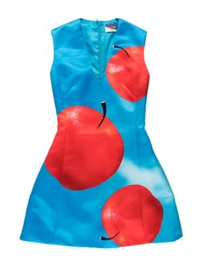 Pre-owned Leo Lin Graphic Print Mini Dress W/ Tags In Blue