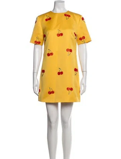 Pre-owned Leo Lin Graphic Print Mini Dress In Yellow