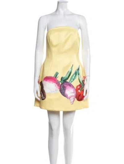 Pre-owned Leo Lin Graphic Print Mini Dress In Yellow