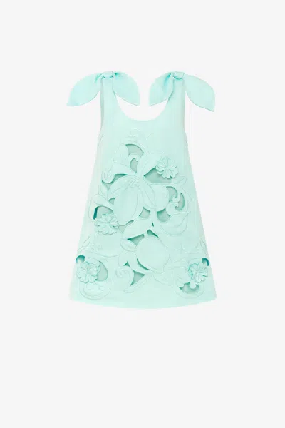 Leo Lin Harper Bow Appliqué Mini Dress - Pale Turquoise