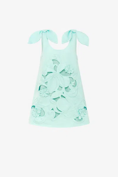Leo Lin Harper Bow Appliqué Mini Dress - Pale Turquoise In Green