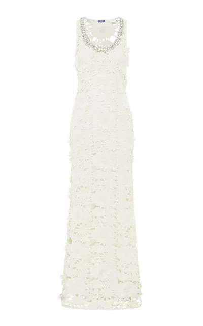 Leo Lin Helena Embellished Lace Gown In White