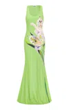 Leo Lin Helena Wool-silk Maxi Dress In Green