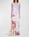 LEO LIN IMOGEN DRAPED FLORAL-PRINT GOWN