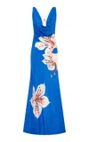 Leo Lin Imogen Draped Wool-silk Gown In Blue