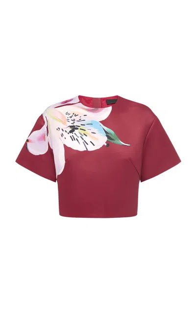 Leo Lin Indie Cropped Crepe T-shirt In Burgundy