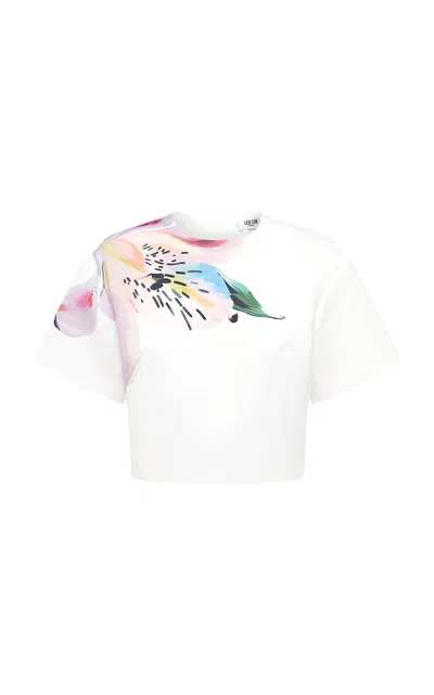 Leo Lin Indie Cropped Crepe T-shirt In White