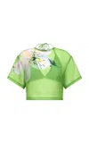 Leo Lin Indie Cropped Silk Chiffon T-shirt In Green