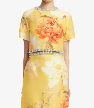 Leo Lin Indie Embellished Short Sleeve Top In Yellow Peony In Multi