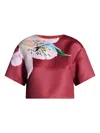 Leo Lin Indie Floral-print Short-sleeve Blouse In Red