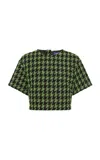 Leo Lin Indie Houndstooth Tweed Top In Green