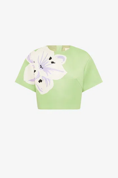 Leo Lin Indie Sleeve Top - Hibiscus In Matcha In Green
