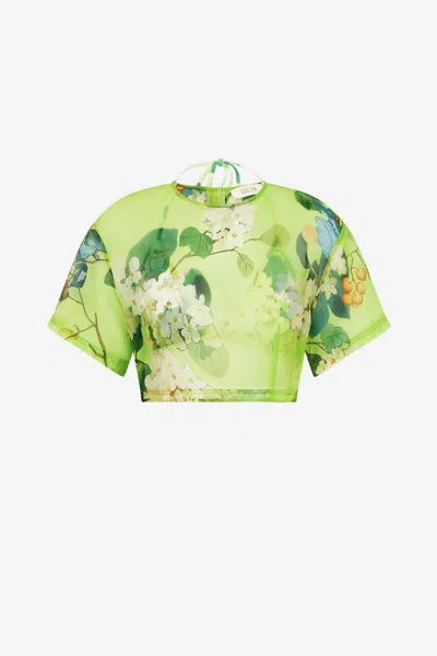 Leo Lin Indie Sleeve Top - Hydrangea Print In Lime In Hydrangea In Lime