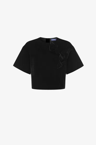 Leo Lin Indie Velvet Sleeve Top - Ebony In Black