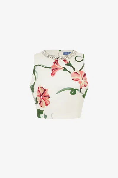 Leo Lin Iris Embellished Top - Vine Print In Snow