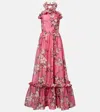Leo Lin Isabelle Floral Ruffled Linen-blend Gown In Pink