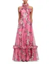 Leo Lin Isabelle Ruffled Halter Maxi Dress In Animal Print