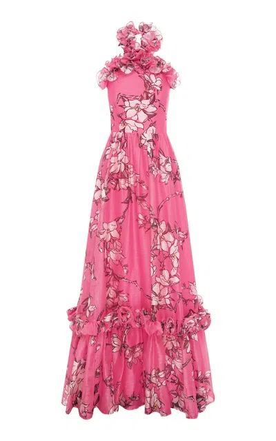 Leo Lin Isabelle Ruffled Halterneck Maxi Dress