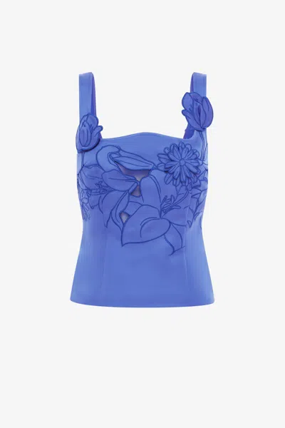 Leo Lin Isadora Applique Top - Lapis In Blue
