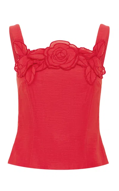 Leo Lin Isadora Appliquéd Linen-blend Top