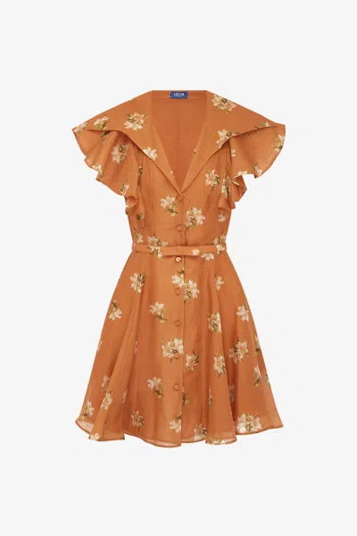 Leo Lin Isla Mini Dress - Lily Print In Ochre