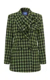 Leo Lin Jazly Houndstooth Tweed Blazer In Green