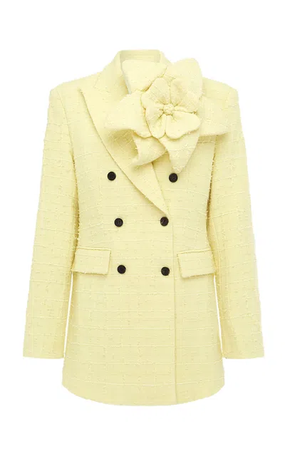 Leo Lin Jazlyn Floral-appliquéd Tweed Blazer In Yellow