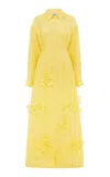 Leo Lin Jeanette Flower- Appliquéd Silk Maxi Dress In Yellow