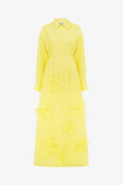 Leo Lin Jeanette Silk Floral Appliqué Maxi Dress - Sunshine