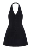 Leo Lin Jessie Halterneck Tweed Mini Dress In Black