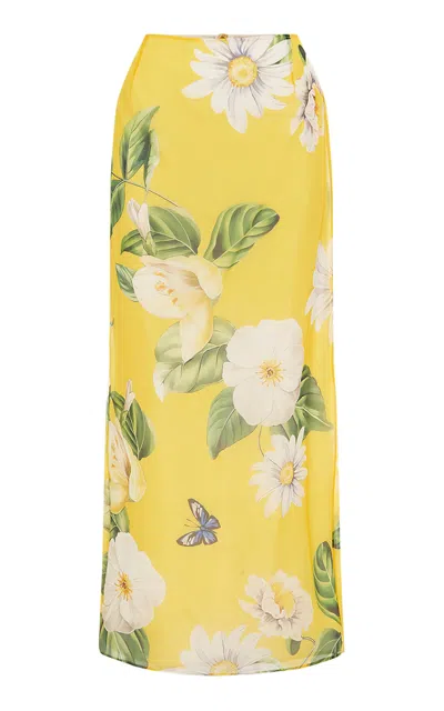 Leo Lin Jing Silk Column Maxi Skirt In Yellow