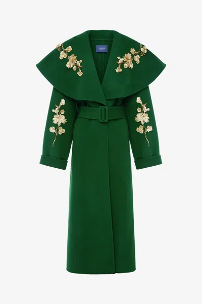 Leo Lin Joan Embellished Wool Coat - Forest In Green