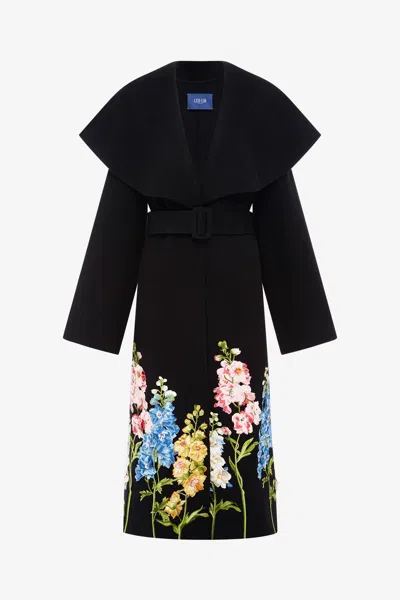 Leo Lin Joan Embroidered Wool Coat - Snapdragon Print In Ebony
