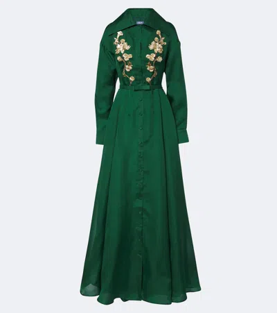 Leo Lin Josephine Belted Embellished Silk Gown In Green