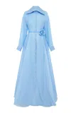 Leo Lin Josephine Button-up Silk Gown In Blue