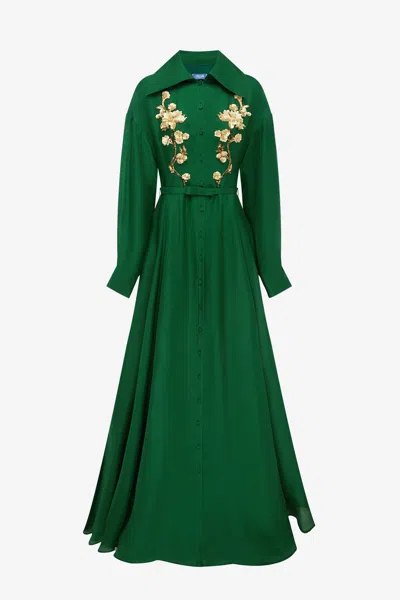 Leo Lin Josephine Embellished Silk Gown - Forest In Green
