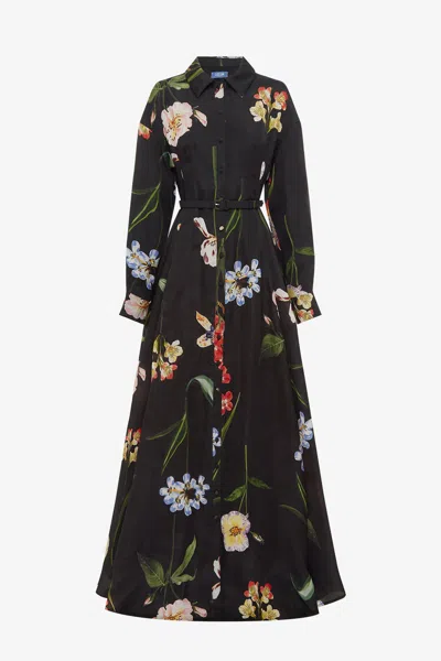 Leo Lin Floral-print Belted Shirt Maxi Dress In Black
