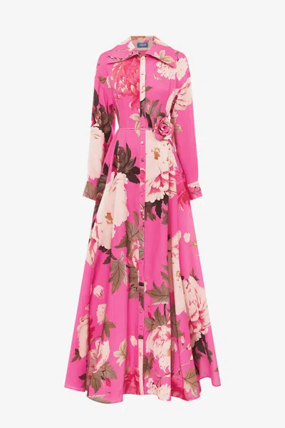 Leo Lin Josephine Silk Gown - Peony Print In Fuchsia