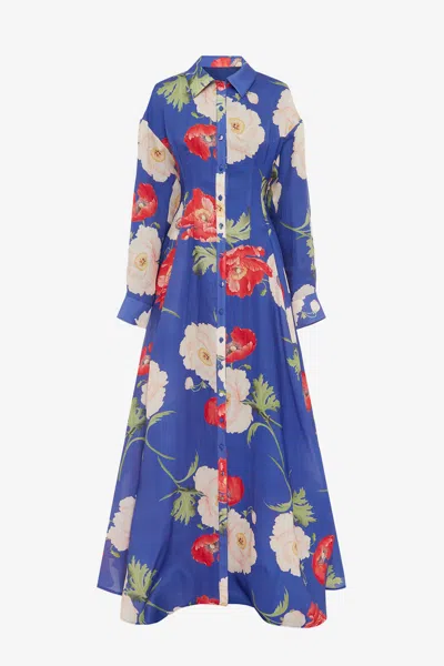 Leo Lin Josephine Silk Gown - Poppy Print In Blue