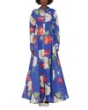 Leo Lin Josephine Floral Silk Gown In Blue