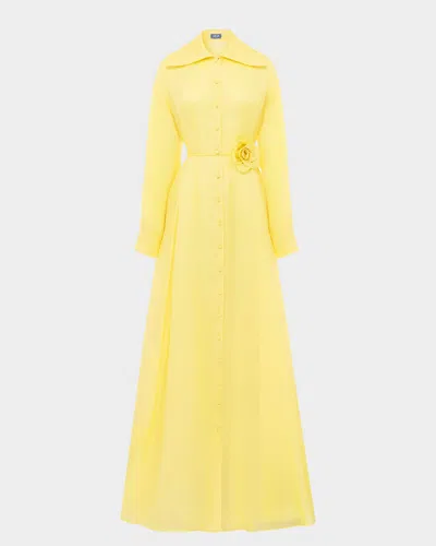 Leo Lin Josephine Tie-waist A-line Silk Shirt Gown In Yellow