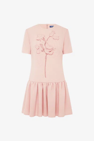 Leo Lin Joyce Appliqué Tweed Short Sleeve Mini Dress - Dusty Pink