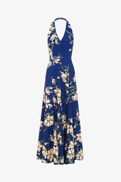 Leo Lin Juliette Halterneck Maxi Dress - Midnight Magnolia Print