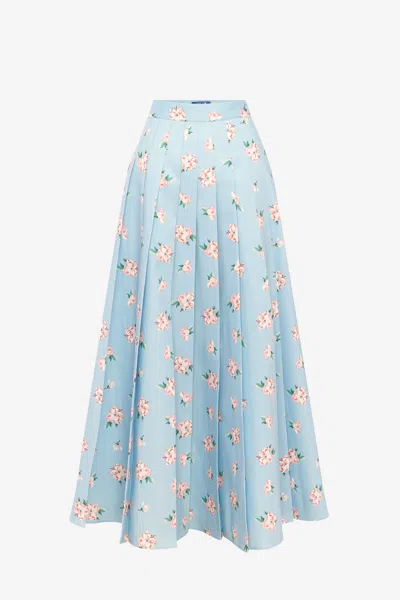 Leo Lin June Pleated Maxi Skirt - Ditsy Floral Print In Blue