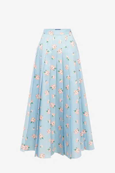 Leo Lin June Pleated Maxi Skirt - Ditsy Floral Print In Blue