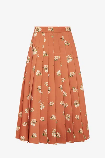 Leo Lin June Pleated Maxi Skirt - Lily Print In Ochre