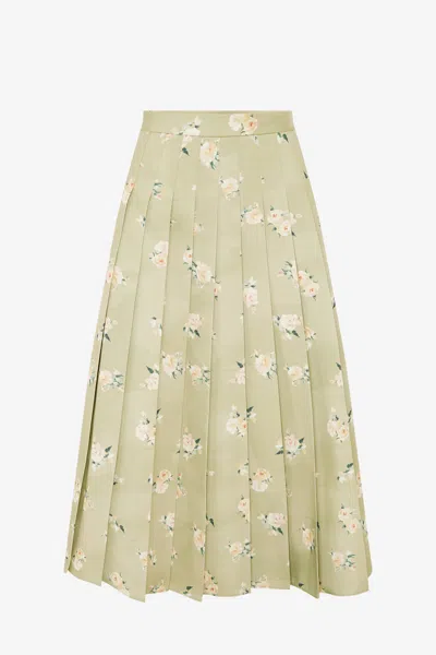 Leo Lin June Pleated Maxi Skirt - Pistachio Rose Print In Neutral