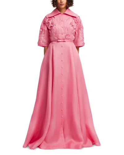 Leo Lin Junia Applique Puff Sleeve Silk Gown In Pink